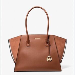 NWT Michael Kors Purse MK Avril XL Leather and Suede Tote Bag Luggage $628 NWT